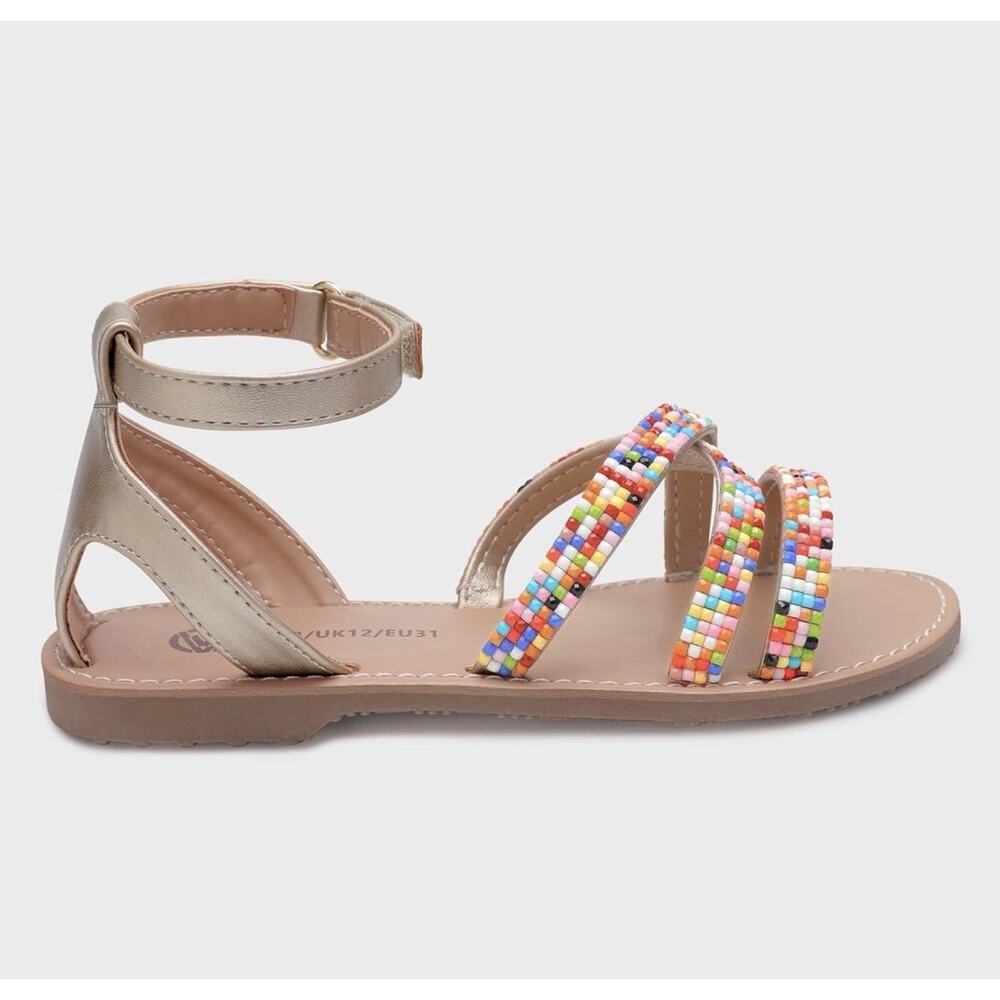 Girls Ankle Strap Flat Beaded Sandals Girls 2 New